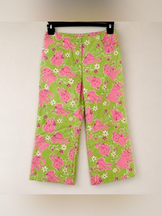 Lilly Pulitzer Other - Lilly Pulitzer Girls Pink Elephant Capri Pants Sz 10 Green Cotton Stretch Preppy
